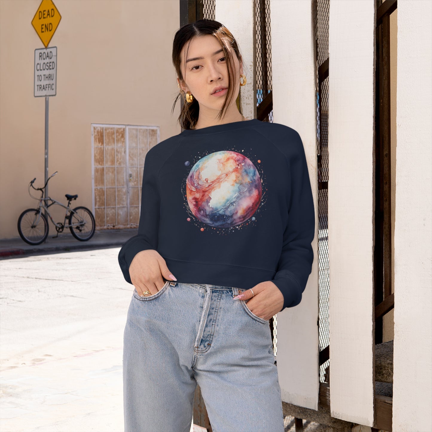 Watercolor Sphere Cropped Fleece Pullover