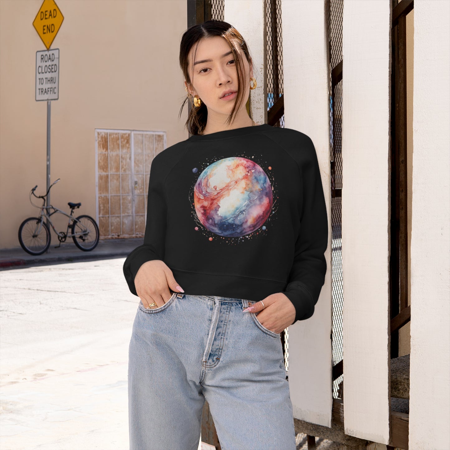 Watercolor Sphere Cropped Fleece Pullover