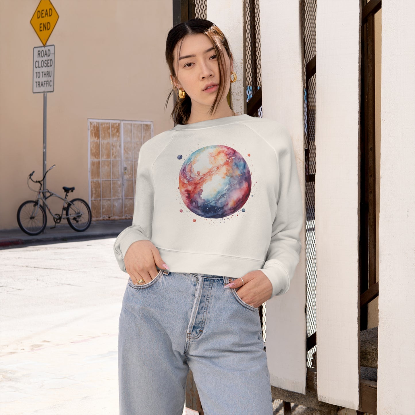 Watercolor Sphere Cropped Fleece Pullover