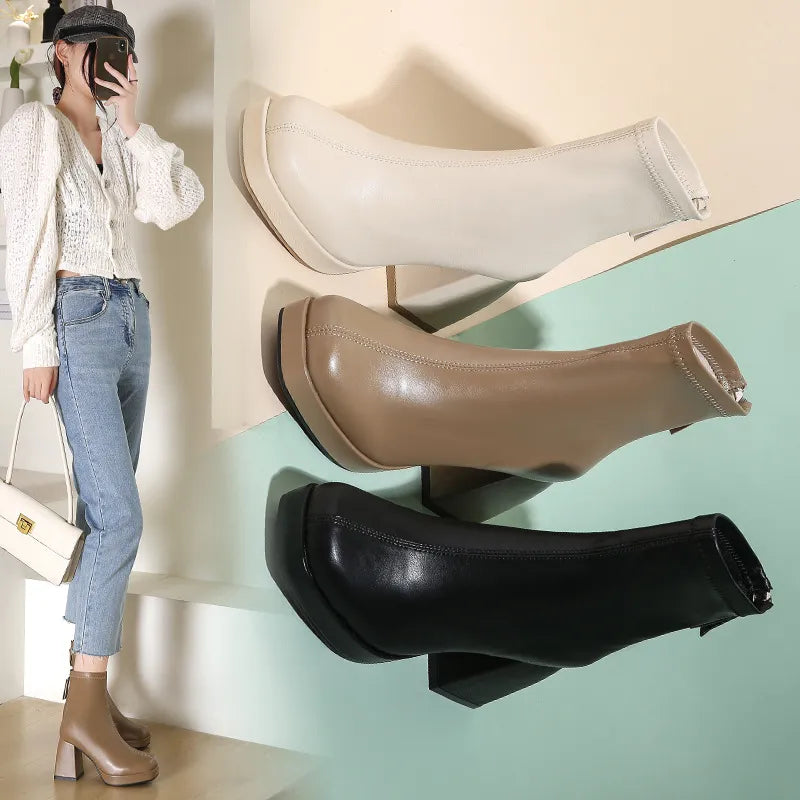 Leather Short Boots Women