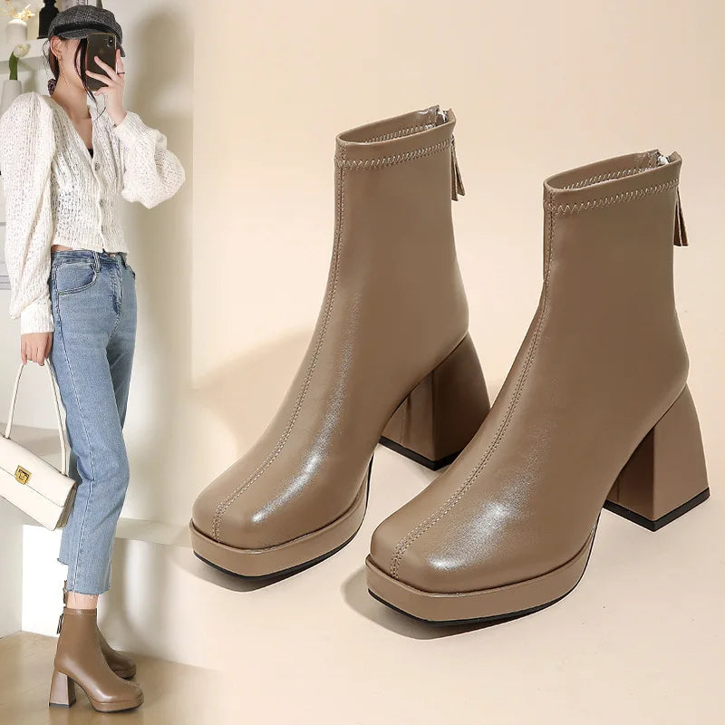 Leather Short Boots Women