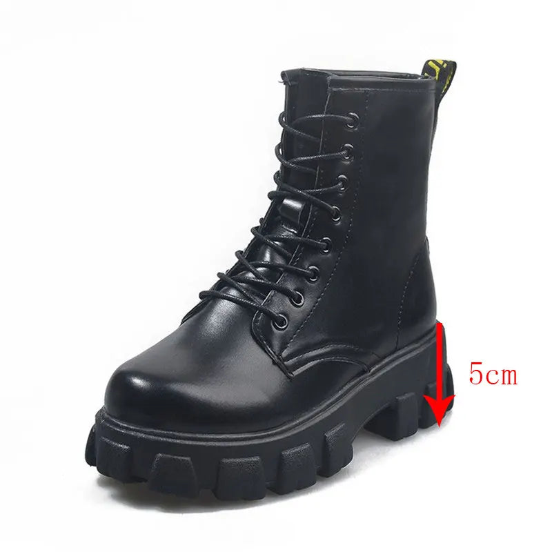 Botas Women Motorcycle Ankle Boots Wedges Female Lace Up Platforms Spring Black Leather Oxford Shoes Woman 2020 Botas Mujer